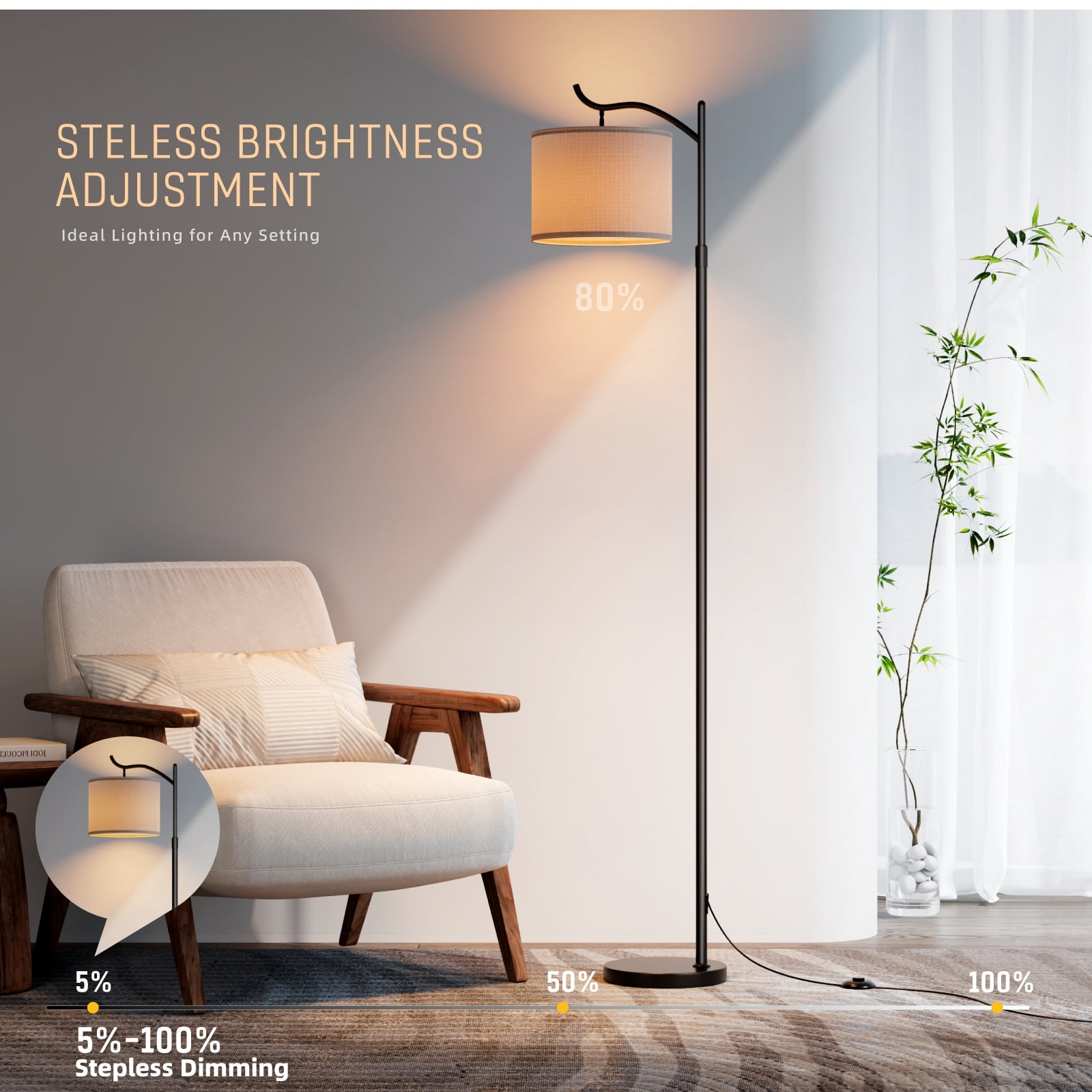 Fenbeli Smart Floor Lamp for Living Room Bedroom, RGB LED Floor Lamp with Remote & App, Dimmable Tall Standing Lamp, Adjustable Modern Reading Lamp