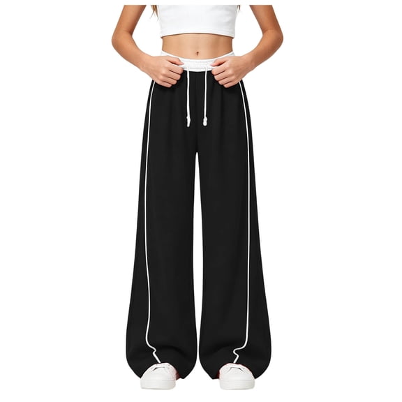 Pants for Teens Girls Girls Elastic Waist Baggy Sweatpants Wide Leg Athletic Casual Track Pants with Drawstring & Pockets 5-14 Years