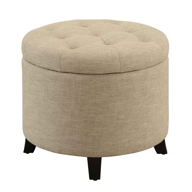 Convenience Concepts Designs4Comfort Faux Linen Round Storage Ottoman