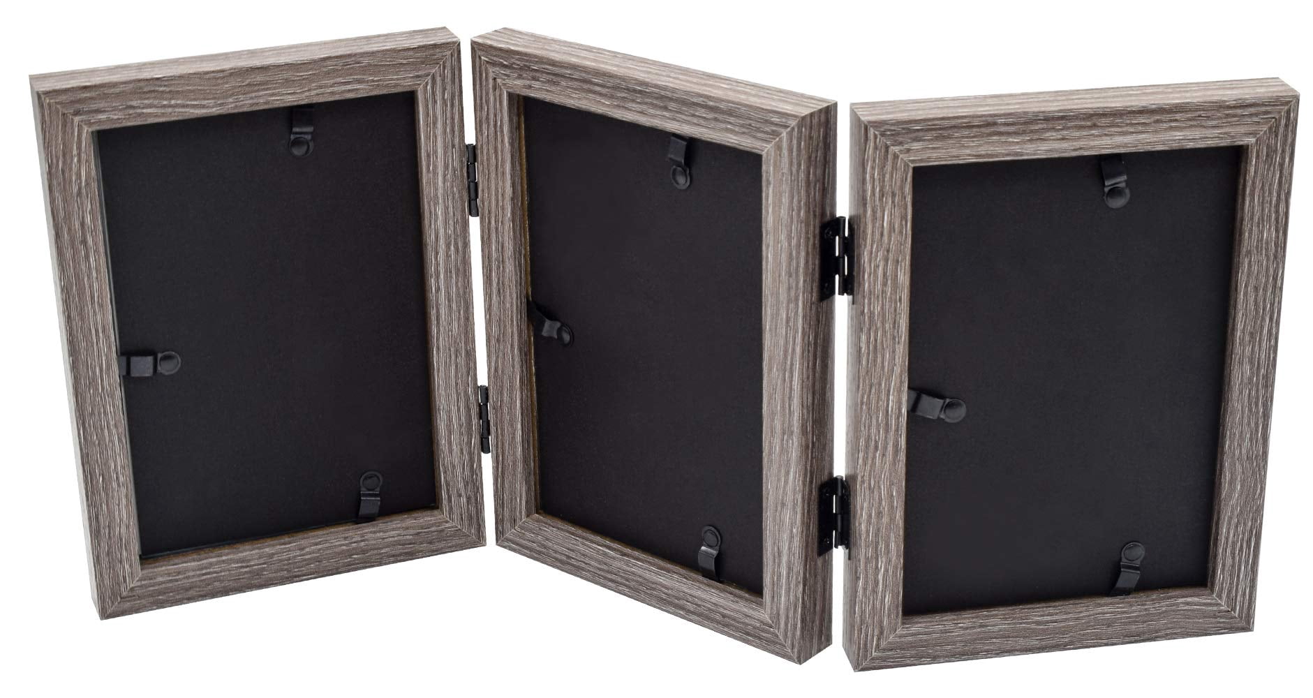 Golden State Art 3-Opening 4x6 Trifold Hinged Desk Top Decor Picture Frame, Grey, 2-Pack