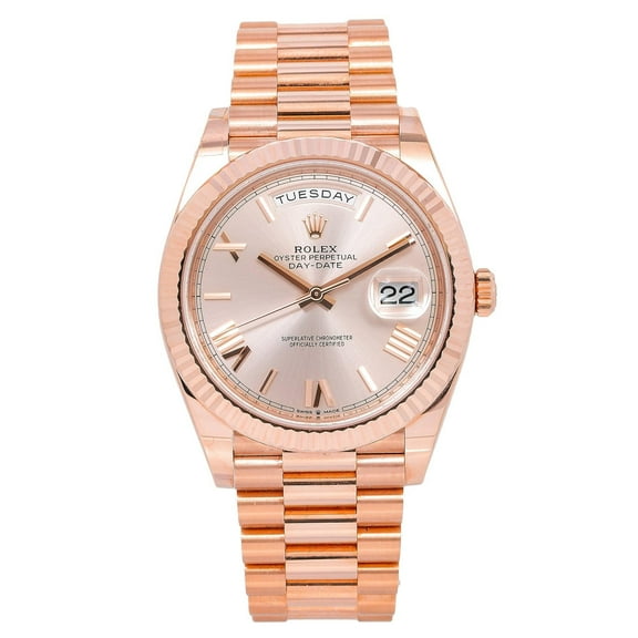 Pre-Owned Rolex Day-Date 40MM 228235 Sundust Roman Dial Fluted Bezel 18K Rose Gold President Bracelet