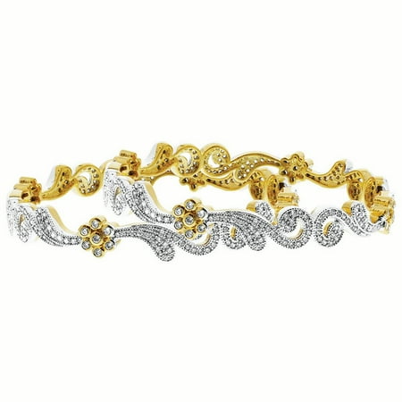 Emerald Gemstone Bangle Bracelet - Gem Avenue Gold Plated CZ Swirl Design Bollywood Indian Bangle Bracelet Size 2.8 set of 2