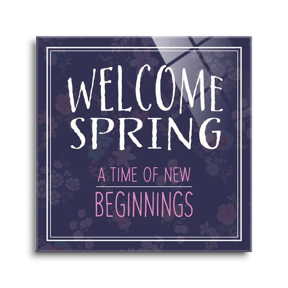Spring New Beginnings Purple Floral 8 x 8 Glass Wall Hanging Sign