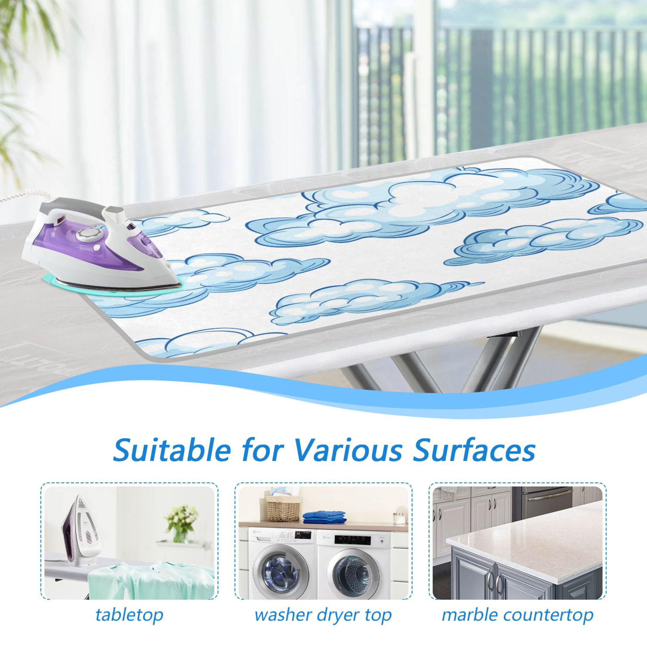 Blue Clouds Ironing Mat Blanket Portable Travel Ironing Pad Heat Resistant Pad 47.2" x 27.6”