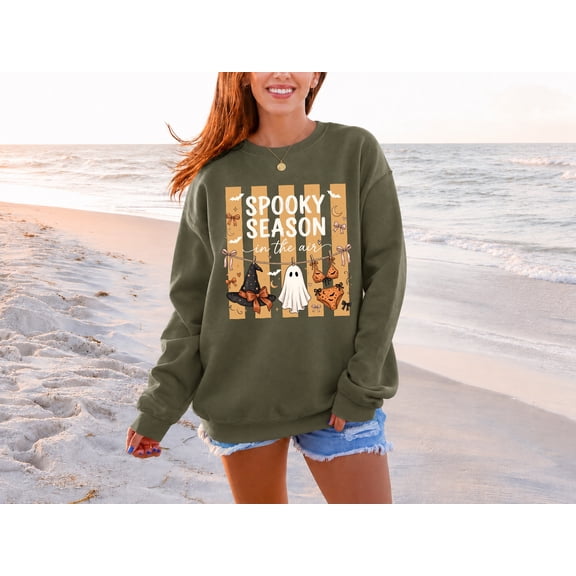Spooky Season In The Air Sweatshirt, Cute Coquette Ghost Halloween Crewneck, Retro Halloween Shirt, Womens Pullover