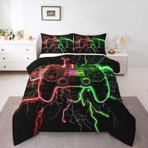 Erosebridal 3D Gamepad Bedding Twin Comforter Set, Cool Lightning Down Comforter, Teens Teenager Reversible Comforters & Duvets, Super Cozy Bedroom Decor, 2-Piece