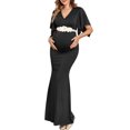 thumbnail image 1 of Vestido largo de maternidad AISWI elegante con cuello en V y manga de pañuelo, 1 of 6