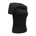 thumbnail image 3 of Wenyuyu Womens Short Sleeve Tops CutOut Sexy Trendy Ribbed Knit Blouses Round Neck Slim Fitted Tee Tshirts Black M, 3 of 4