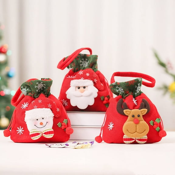 LINLIN Christmas Candy Bags, 3PCS Christmas Decorations Gift Bags Candy Bags for Christmas Party Snack Gift Ornaments