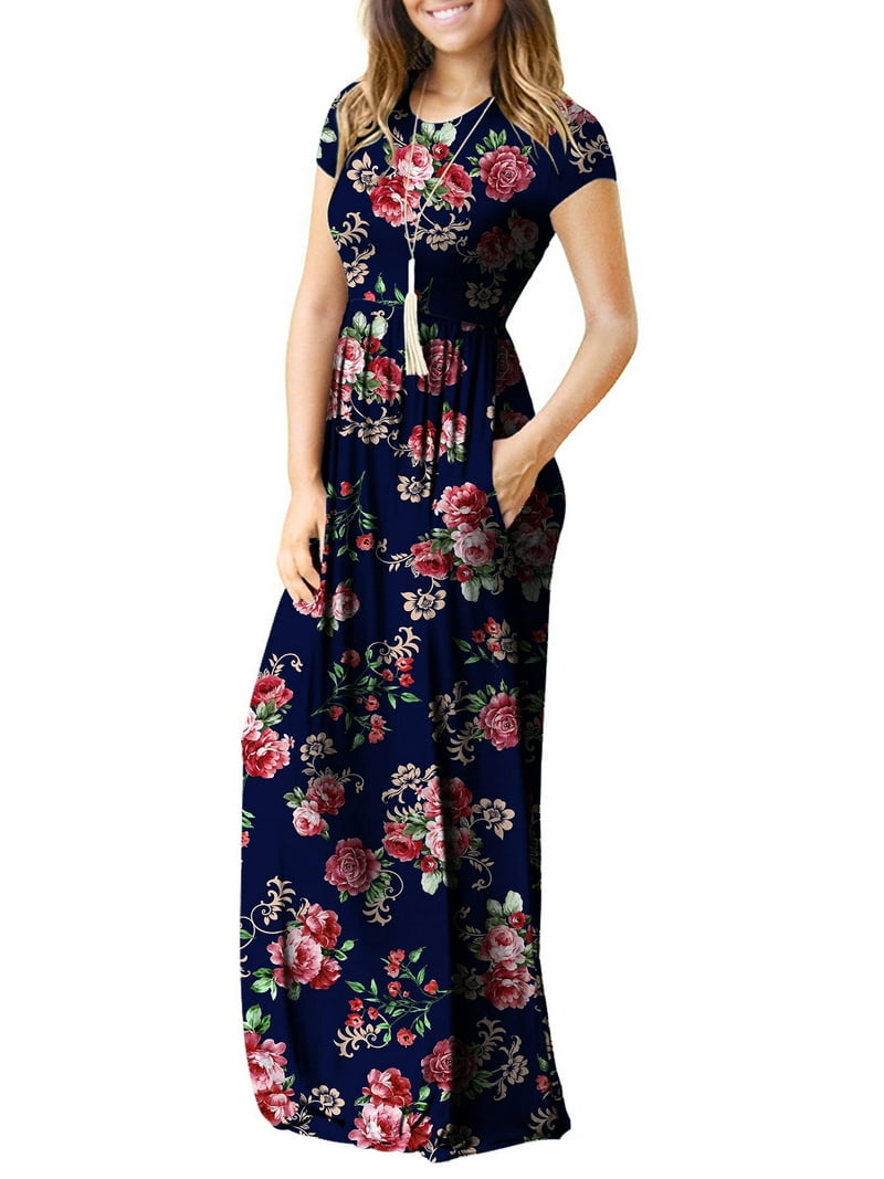 HAOMEILI Women Short/Long Sleeve Loose Plain Maxi Dresses Casual