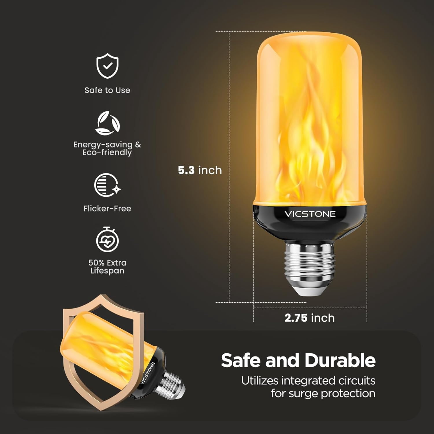 Upgraded Dusk to Dawn LED Flame Light Bulbs Outdoor, 4 Modes Flickering Light Bulbs with Upside Down Effect, E26 Fire Bulb for Halloween Christmas Party Patio Porch Home Indoor Decorations, 2