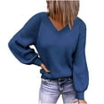 thumbnail image 1 of Fall Sweaters for Women V Neck Long Sleeve Solid Color Ribbed Pullover Sweaters Casual Loose Comfy Shirts Tunic Tops, 1 of 5