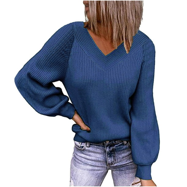 ICHUANYI Liquidación Blusa superior roscada de manga larga con cuello en V de color sólido casual de moda para mujer ICHUANYI WER2023082202310