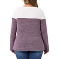thumbnail image 3 of Agnes Orinda Women's Plus Size Top Color Block Crewneck Long Sleeve Knitted Casual Loose Pullover Blouse 1X Purple, 3 of 6