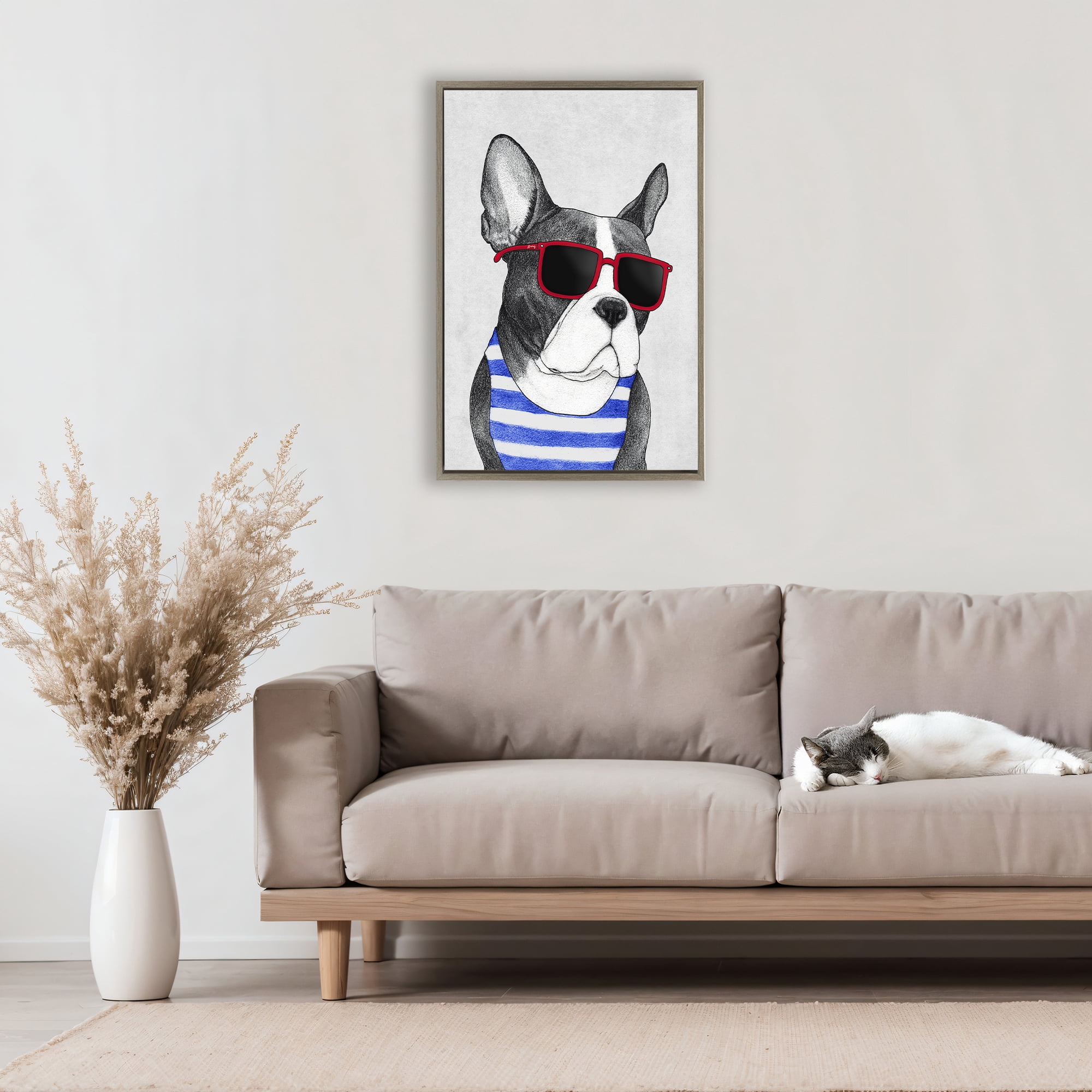 Stupell Industries Frenchie Summer Style Brown Framed Floater Canvas Wall Art, design by Barruff