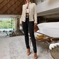 thumbnail image 6 of Joernso Women Jacket Slim Fit Stand Collar Long Sleeves Metal Buttons Jacquard Pure Color Outerwear Solid Color OL Commuting Dates Coat, 6 of 7