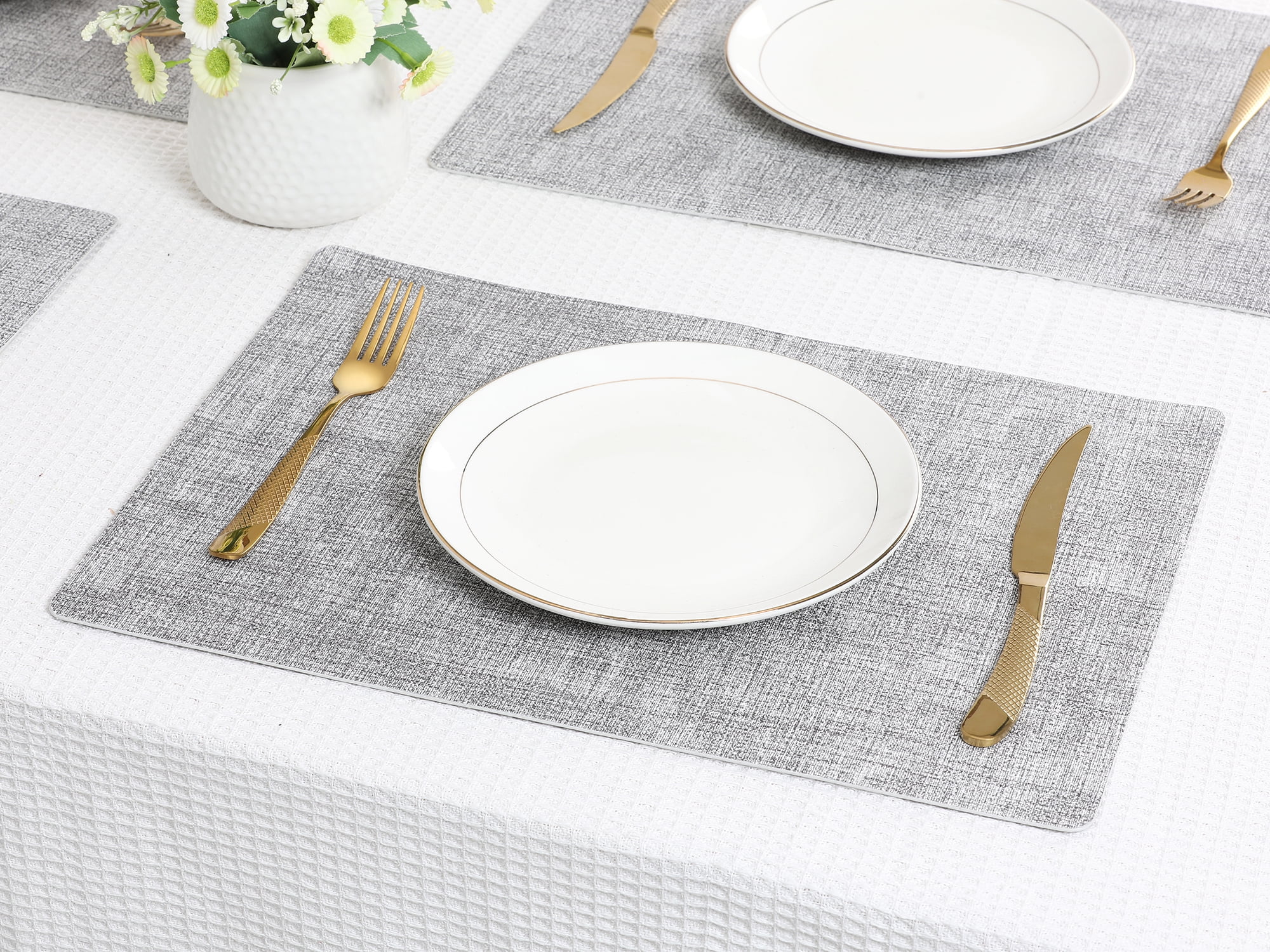 Unique Bargains Faux Leather Table Placemats for Kitchen Dining Table Light Gray White