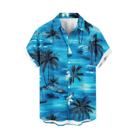 Txeol Mens Hawaiian Shirt Short Sleeve Floral Button Down Shirts Tropical Holiday Beach Shirts Holiday Deals,Blue,XXL