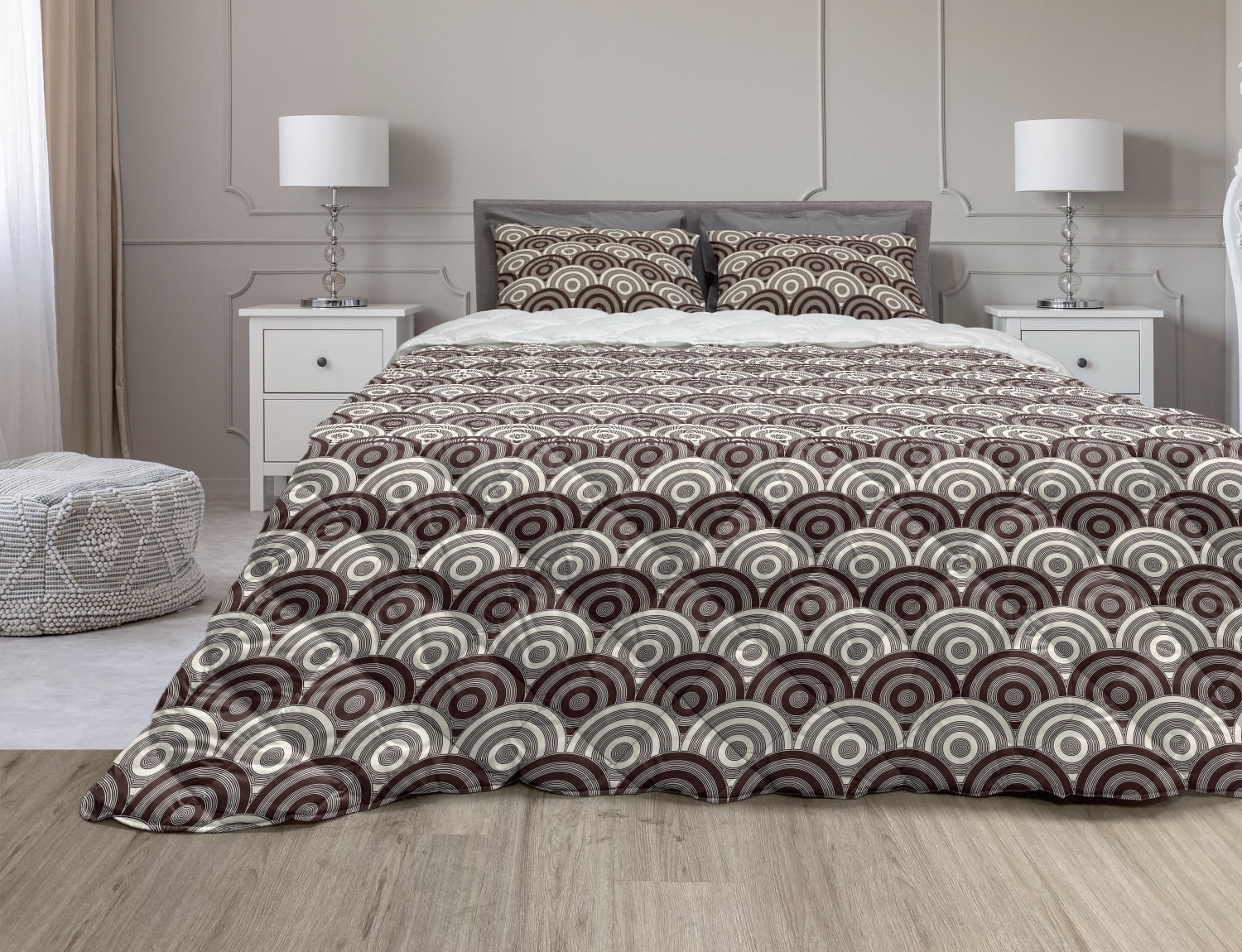 Earth Tones Comforter & Sham Bedding Set, Spiral Circles Style