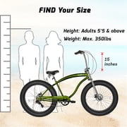 Tracer Avalon GT7 26 Beach Cruiser Bike, Hi-Ten Steel Frame, Matte Green, 7 Speed, Disc Brake, for Men
