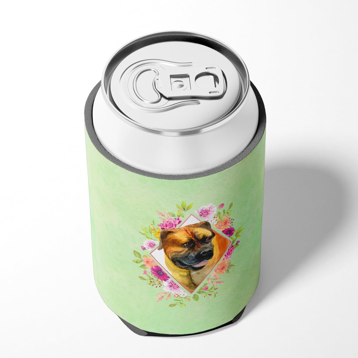 Carolines Treasures CK4281CC Borboel Mastiff Green Flowers Can or Bottle Hugger Can Hugger multicolor