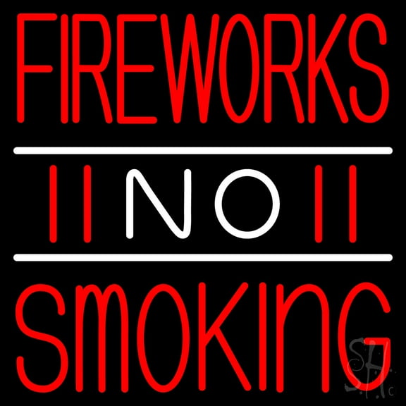 Double Stroke Fire Works No Smoking 3 LED Neon Sign 16 x 16 - inches, Clear Edge Cut Acrylic Backing, with Dimmer - Bright and Premium built indoor LED Neon Sign for special occasion decor.