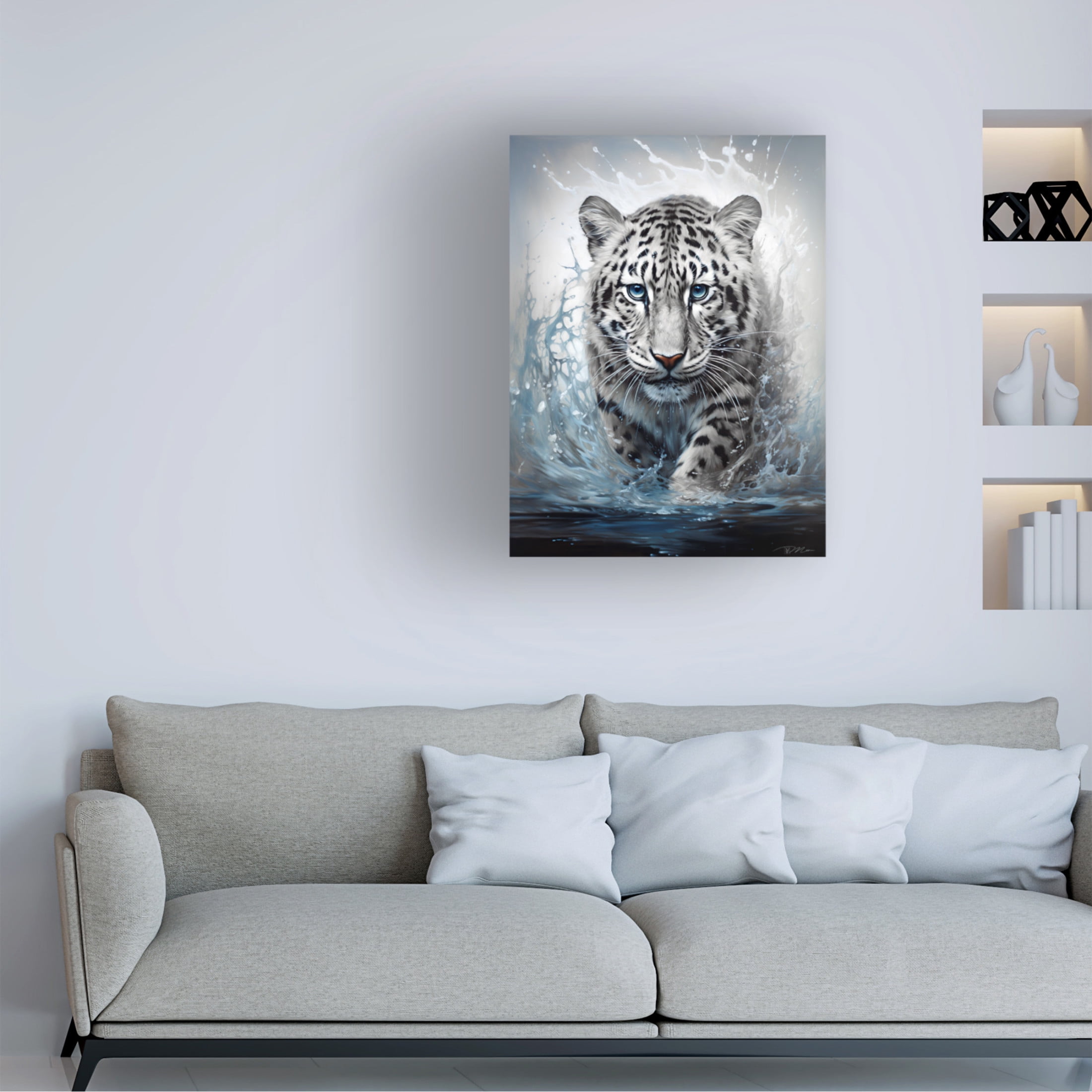 Canvas Wall Art - Momart 'White Leopard' Wall Art for Living Room, Bedroom, or Office Décor by Trademark Fine Art - 14 x 19 Inches