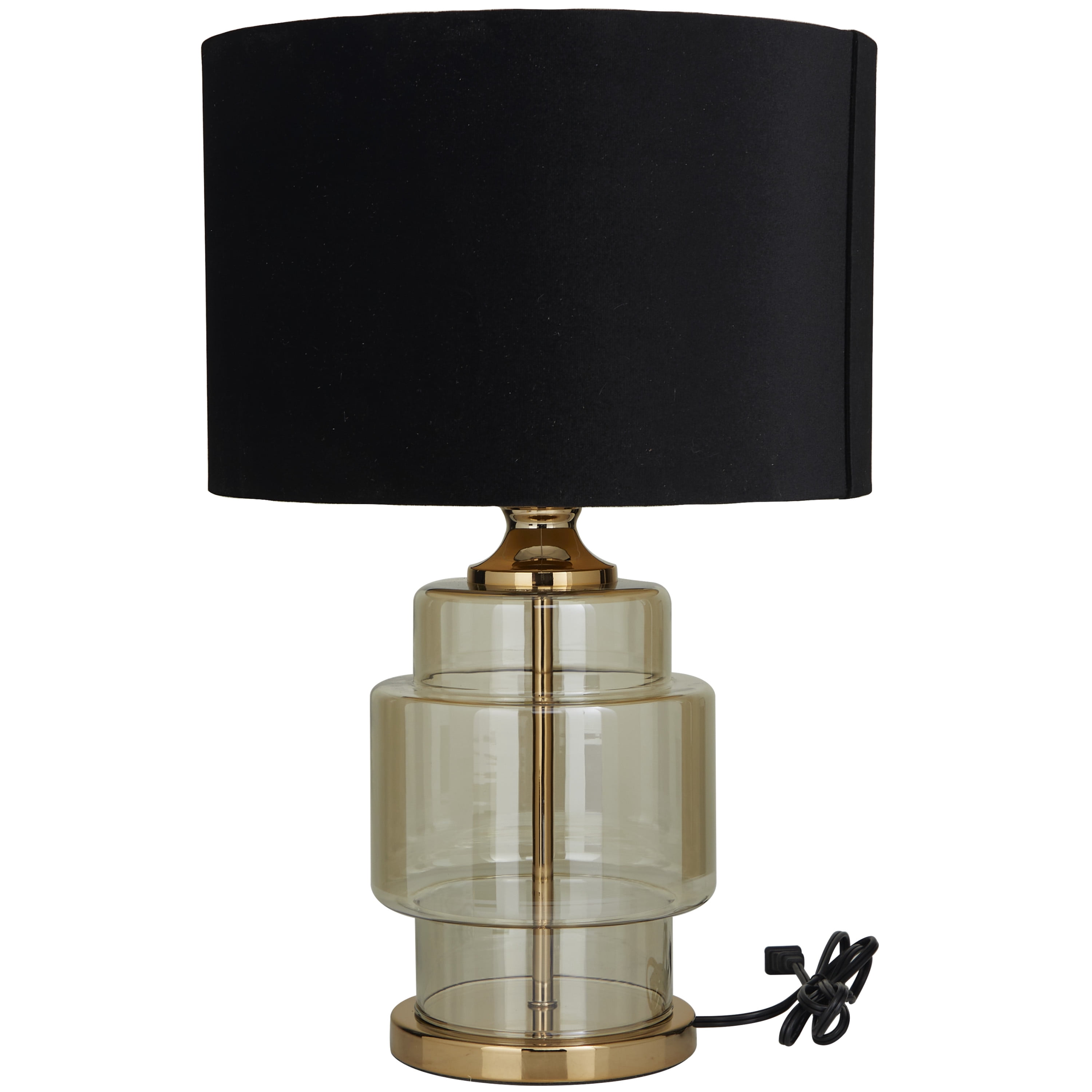 DecMode 23" Transparent Base Gold Table Lamp with Black Velvet Shade