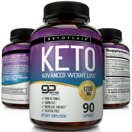 NutriFlair Keto Diet Pills 1200mg, 90 Capsules - Advanced Weight Loss Ketosis Supplement - BHB Salts (beta hydroxybutyrate) Ketogenic Fat Burner, Carb Blocker, Non-GMO - Best Weight Loss