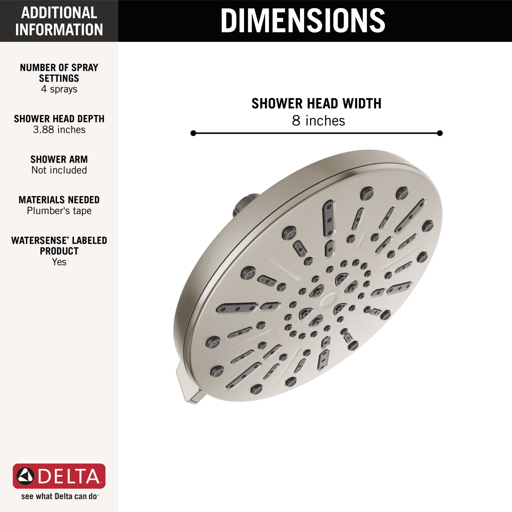 Delta 4-Setting Raincan Shower Head - 75444SN