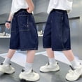 thumbnail image 2 of Boys Elastic‑Waist Woven‑Label Dark‑Wash Wide‑Leg Denim Knee Shorts,5‑16Y, 2 of 9