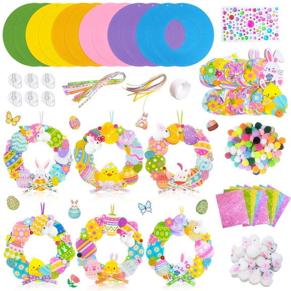 12 Set Easter Wreath Craft Kits, Easter Wreath Signs Decorations DIY Easter Bunny Wreaths for Easter Crafts Easter Party Decorations Easter Bunny Decorations