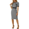 thumbnail image 2 of INSPIRE CHIC Plaid Houndstooth Dress for Women's Midi Short Sleeve Contrast Bodycon Dresses, 2 of 5