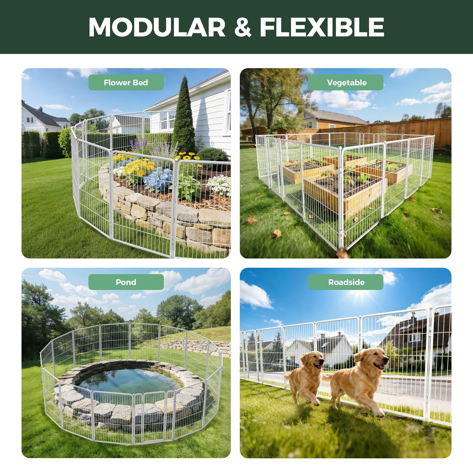 FXW Garden Fence Outdoor for the Yard – 40in(H) x 36.4ft(L) Heavy Duty Metal Animal Barrier for Dog, No Dig Decorative Dog Fence, 16 Panels, White