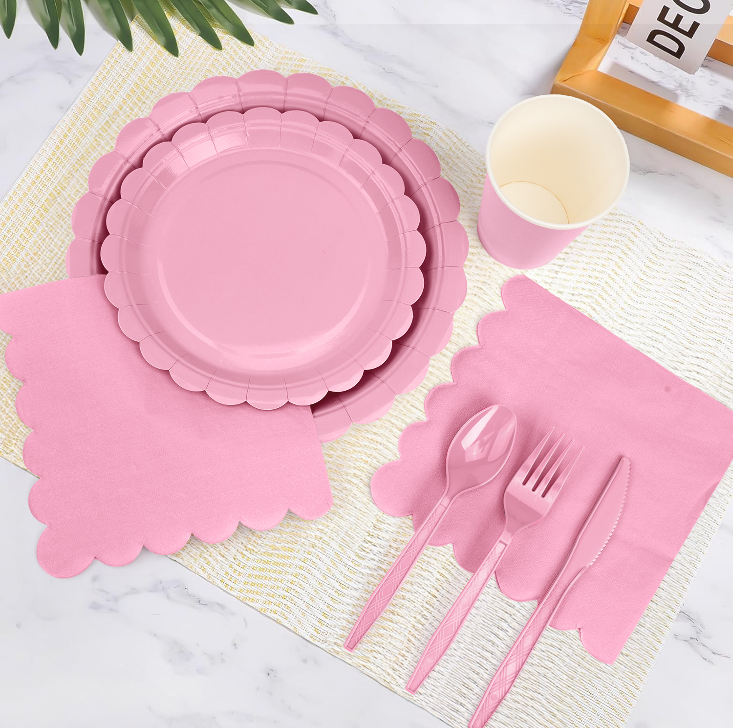 Inadays Pink Disposable Dinnerware Set for 25, 175-Piece photo 3