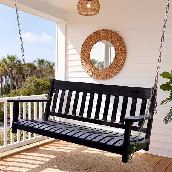 Crestwood Garden Mason Mahogany Wood Black Porch Swing