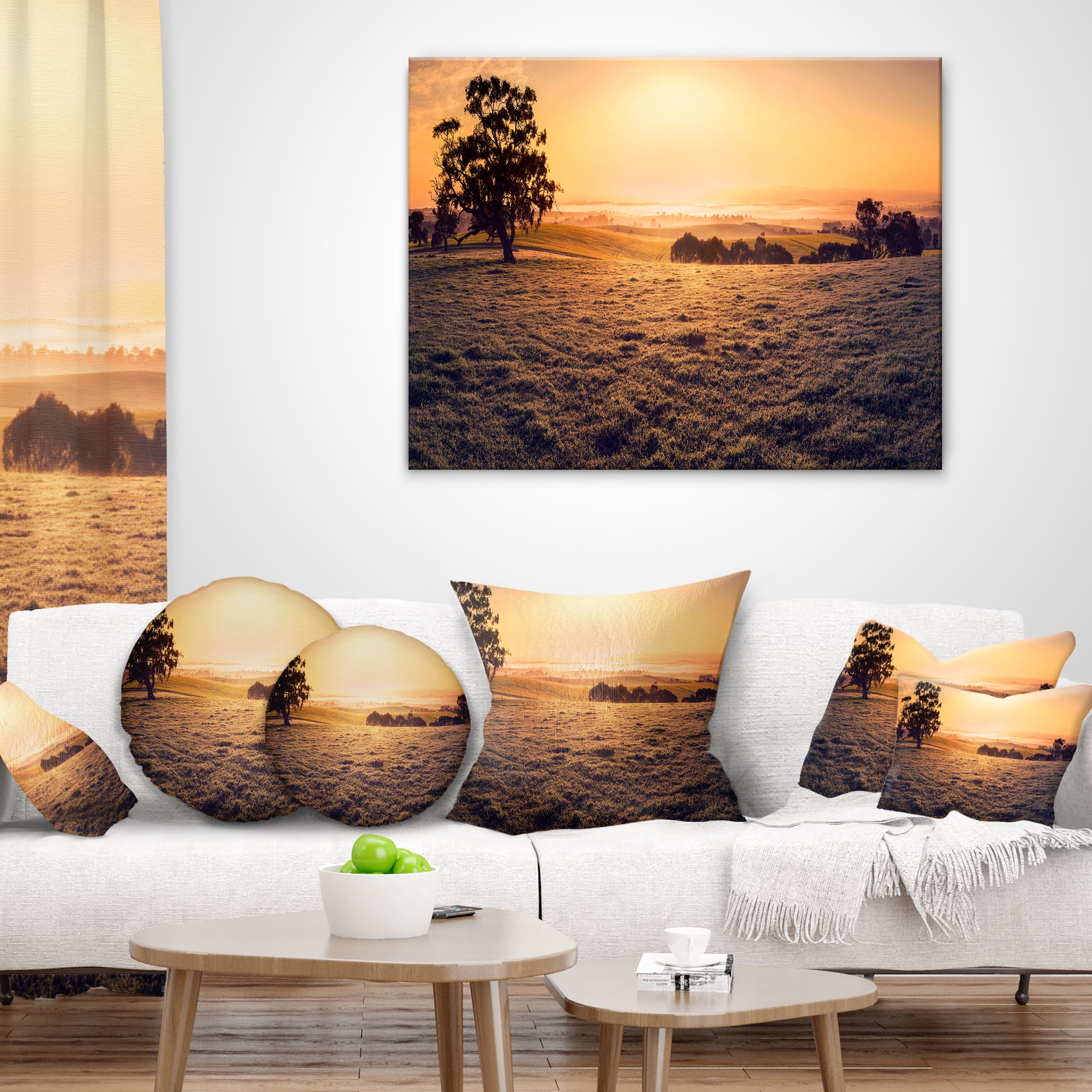 Designart Field of Dreams Panorama - Landscape Printed Throw Pillow - 16x16