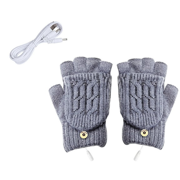 TERGAYEE USB Heated Gloves,Warmer Gloves Winter Knitting Gloves Full & Half Hands Heated Fingerless Gloves,Washable Warm Gloves for Winter Gift