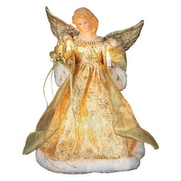 Kurt Adler 12-Inch Gold Dress Angel Christmas Tree Topper with UL 10 Lights
