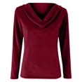 thumbnail image 5 of IMENGL Long Sleeve Shirts for Women Casual Velvet Cowl Neck Pleated Elegant Fall Ruched Blouse Soft T-Shirt Women's Basic Tee Long Sleeve Tops,Red, 5 of 7