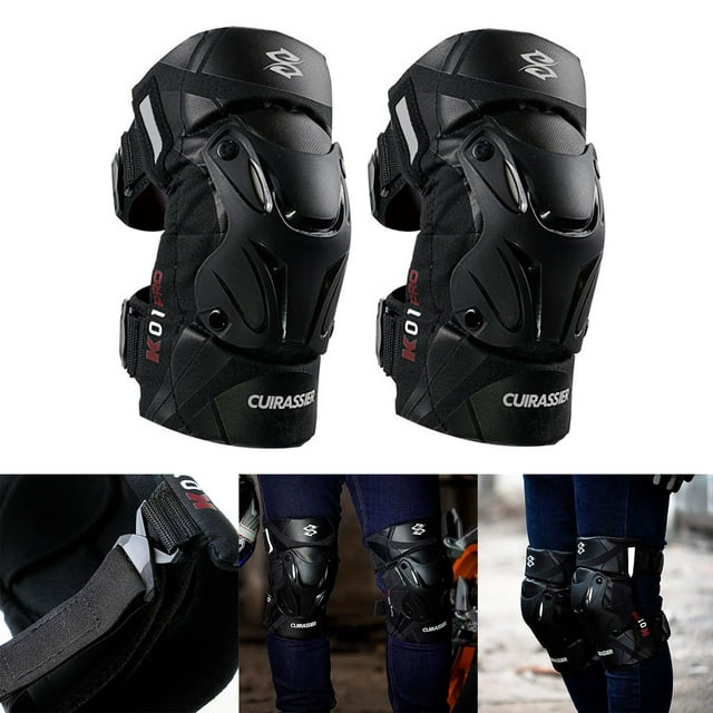 2x K01-3 Motorcycle Knee Pads, Shock Resistant Knee for Motocross Racing Reflective Black