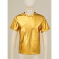 thumbnail image 3 of Doomiva Boys Girls Modern Hip Hop Jazz Dance Outfit Kids Metallic Shiny Short Sleeve T-shirt with Sparkly Jogger Pants Gold 110, 3 of 7