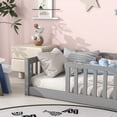 thumbnail image 3 of Miniyam Wood Twin Size Floor Bed with Safety Guardrails, Montessori Bed for Toddler, Gray, 3 of 8