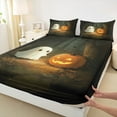 thumbnail image 3 of Castle Fairy Halloween Ghost 4 Pieces Queen Sheet Sets,Black Orange Ultra Soft Flat Sheet,Orange Pumpkin Queen Fitted Sheet,Ultra Soft Festival Home Decor, 3 of 7