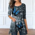 thumbnail image 2 of Fall Clothes For Women 2022 Crewneck Long Sleeve Shirt Floral Print Tunic Top Irregular Hem Full Sleeve Long ShirtsPollover Sweater Shirts Loose Casual Tops Blouse, 2 of 6