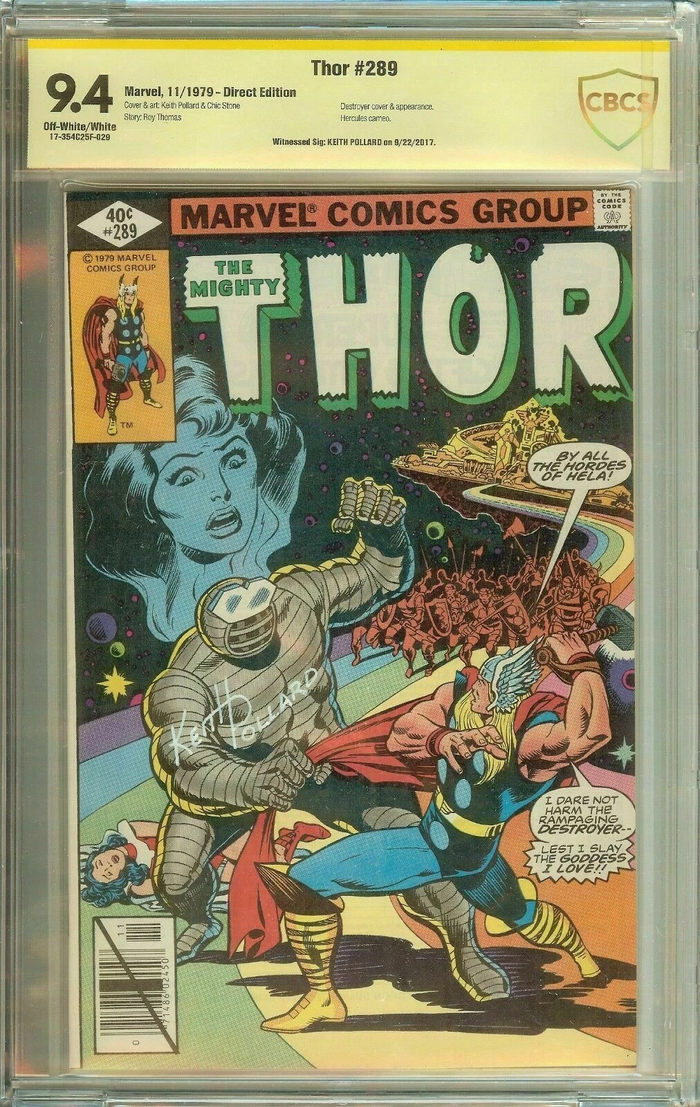 The Mighty Thor #289 Signed Artist Keith Pollard CBCS 9.4