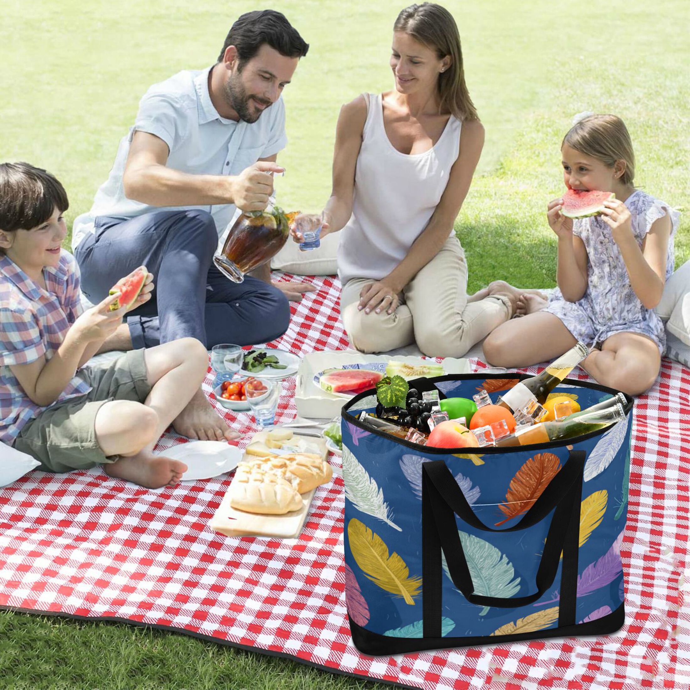Extra-Large Wide Opening Design Capacity Hand-Held Ice Pack Thickened Insulation Layer For Long-Lasting Cold Retention For Outdoor Shopping Picnics And Camping Feathers Floating