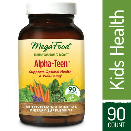 MegaFood - Alpha-Teen, Multivitamin Designed to Support Teenage Boys and Girls' Development, Growth, Bones, Teeth, Immunity, Mood, and Energy, Vegetarian, Gluten-Free, Non-GMO, 90