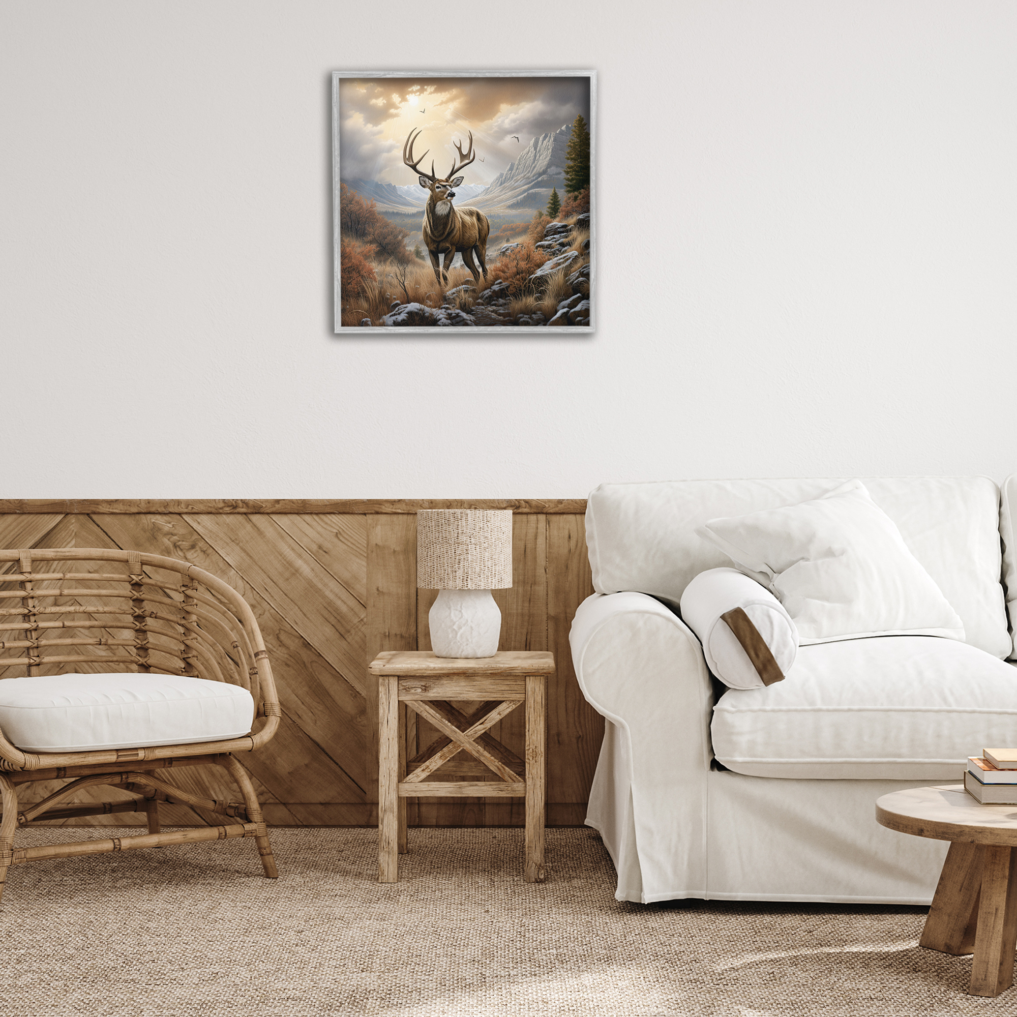Stupell Industries Majestic Elk Mountain Scenery Landscape Painting Gray Framed Art Print Wall Art, 24 x 24