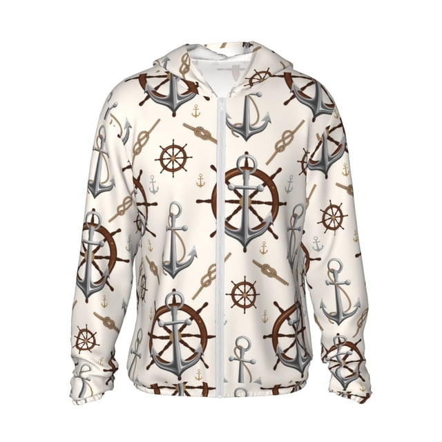 Balery Anchor with Rope Sudadera ligera de manga larga con capucha y protección solar UPF 50+ para hombre y mujer, ideal para pesca y running-Large